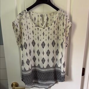 Pink Rose Black and White Geometric Blouse